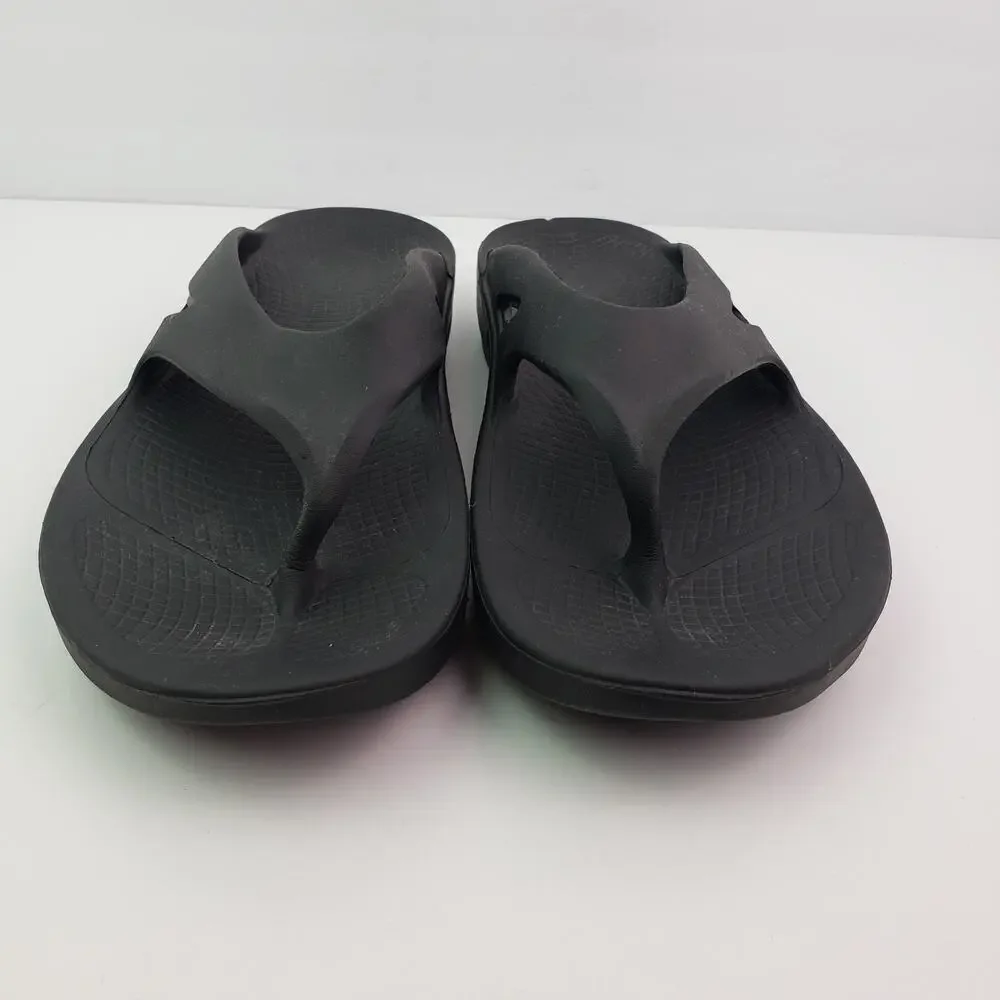 Oofos OOriginal Mens Size 10 Womens Sz 12 Black Recovery Thong Flip Flop Sandals